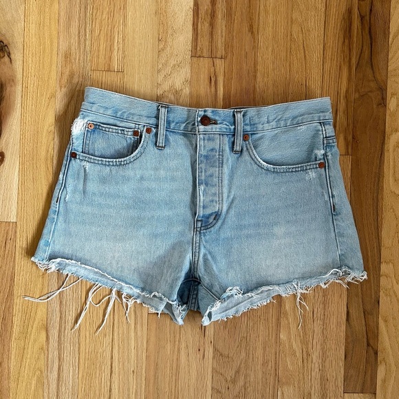 MADEWELL relaxed denim shorts light wash cutoff jorts mid-rise cotton size 28 - Picture 5 of 16